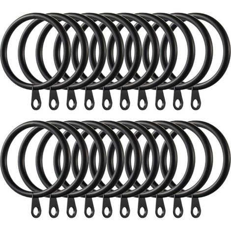60pcs Anneaux de Rideau Anneaux Suspendus avec Oeil Fixe Crochets pour Rideaux pour Rideaux et Tringles. 38mm Diamètre Intérieur (Noir)