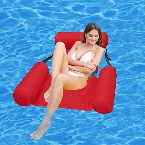 Chaise Flottante Hamac Gonflable Matelas à Air Ultra Confortable Matelas Flottant Chaise de Piscine Lit Flottant à Eau Fauteuil Portable pour Adultes (Rouge) (1/5)