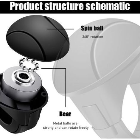 Lot de 1 boule d'assistance au volant de voiture, antidérapante et imperméable pour volant de véhicule, accessoire universel pour camion, SUV, voiture (noir) (1/4)