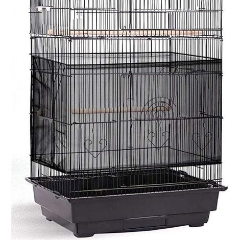 Extra große, verstellbare Vogelkäfigabdeckung, Samenauffangschale, Federnetzabdeckung für Vogelkäfige, Nylon-Netzschutz, weich und atmungsaktiv (Schwarz)