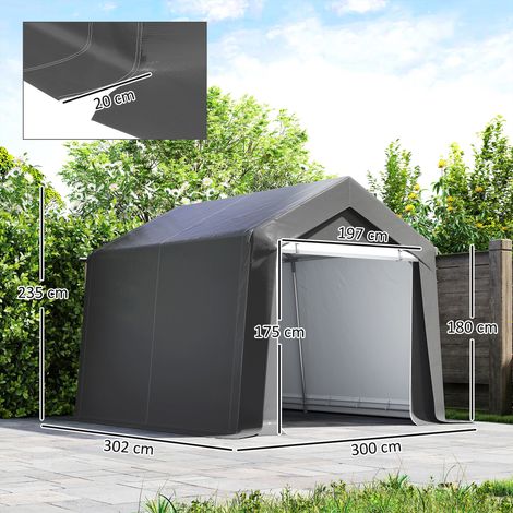 Carport Zeltgarage 3x3 m Wasserdicht Garagenzelt mit Rolltür Belüftungsfenster Verlängerte Kanten Dunkelgrau (1/5)