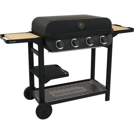 Cook'In Garden – Barbecue à gaz 4 brûleurs inox 10 kW – Surface de cuisson 76 x 40 cm – Allumage piezo – Capot avec thermomètre – Tiroir récupérateur de graisse (1/10)