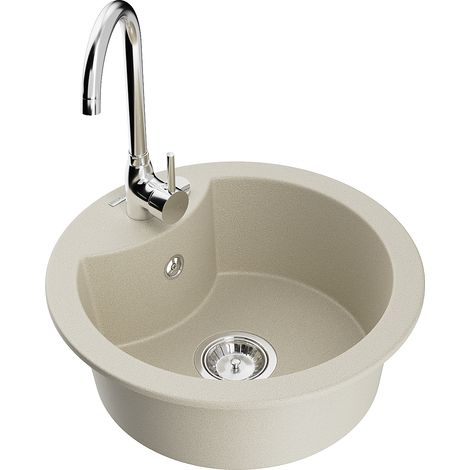 Mexen Diego fregadero de granito de 1 cubeta con grifo de cocina Telma, beige - 6512-69-670200-00 (1/5)