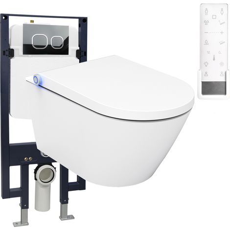 WC-Komplettpaket 18 Bernstein Dusch-WC Pro+ 1102 mit Vorwandelement G3008 und Betätigungsplatte Modell schwarz Glas