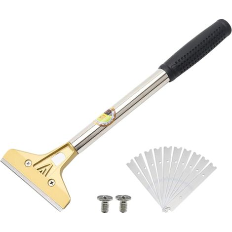 Raclette décapeur 10 lames 100 mm - Manche 32 cm anti-dérapant - Pour carrelage, vitre, miroir, plaque cuisson - Colle, papier peint, peinture (1/5)