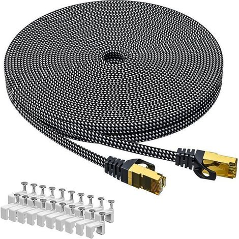 Câble Ethernet Cat 8 30M - 40Gbps - 2000MHz - Blindé Plat (1/5)