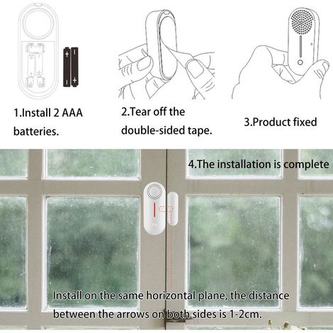 Alarme de porte fenêtre sécurité à domicile capteur magnétique sans fil antivol son et lumière WiFi contrôle vocal intelligent Tuya APP Installation facile pour système d'appartement de garage. (1/5)