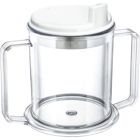 taza con pico vertedor, doble asa, 30 cl, transparente, a prueba de salpicaduras, para personas mayores y discapacitadas. (1/5)