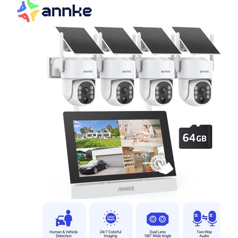 Annke – Caméra de surveillance solaire sans fil 2K – Détection humanoïde PIR – Audio bidirectionnel – Vision nocturne 30m – Étanche IP65