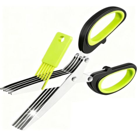 Tijeras De Cocina - 5 Cuchillas De Acero Inoxidable - Para Hierbas Y Verduras - Con Funda De Seguridad Y Peine De Limpieza - 1 Unidad (1/5)