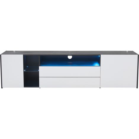 Mobile TV 180 x 40 x 45 cm nero e bianco con LED, 2 cassetti e 2 vani, per TV fino a 75 pollici (1/5)