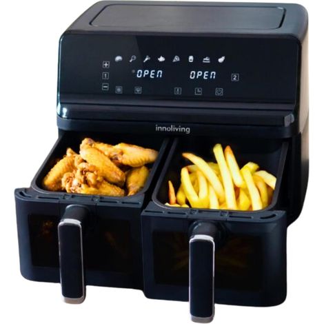 Innoliving Friggitrice ad Aria INN-798 Doppio Cestello 2700W, da 8 Litri, 2 Griglie, TouchScreen Intelligente, Cottura Sincronizzata o Separata, Finestre di Controllo Trasparenti, Piedini (1/5)