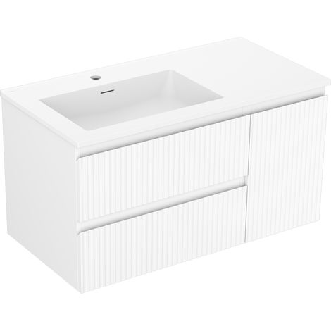 Mexen Rivel meuble de salle de bains 90 cm avec lavabo Otis gauche, 2S, 1D, rainuré, blanc mat - 91A23-09047-3-BBFFF01-W18L01 (1/5)
