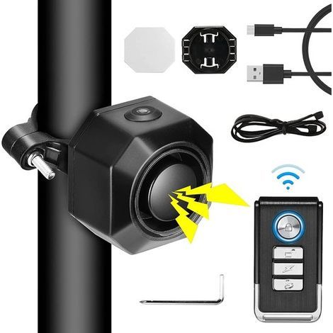 Diebstahlsicherer Fahrradalarm mit Vibrationssensor und Fernbedienung, wiederaufladbarem Motoralarm, 7 einstellbaren Empfindlichkeitsstufen, 110 dB (1/5)