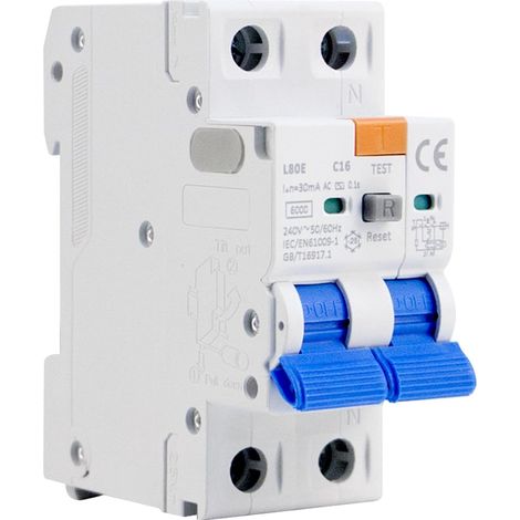 Interrupteur Différentiel 16A 30mA 1P+N, Disjoncteur Différentiel Type AC  RCBO 6KA Disjoncteur Différentiel, Protection Contre les Surcharges et les Courts Circuits (1/5)