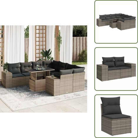 vidaXL Salon de jardin 9 pcs avec coussins gris résine tressée (1/5)