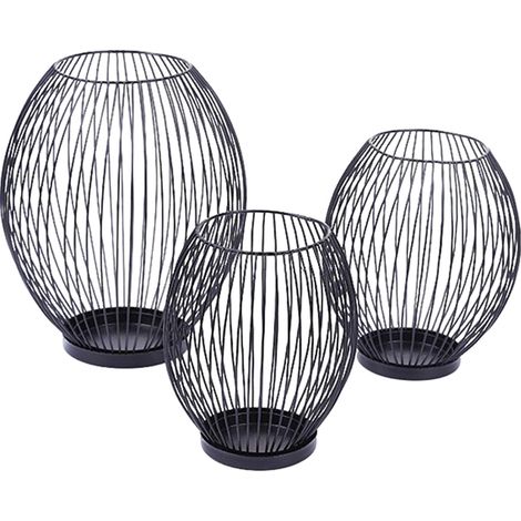 Lot de 3 photophores en métal noir, 25 cm / 18 cm / 16 cm de haut, lanternes bougeoirs ajourées, décoration de table pour intérieur, mariage, fête et événement (1/5)