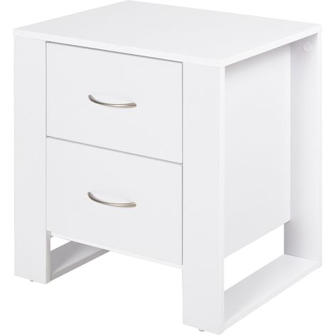 Table de chevet à pliable 48 x 39 x 54 cm pour salon tiroirs, pieds socle surélevé, idéale chambre salon. Style moderne, blanche. (1/5)