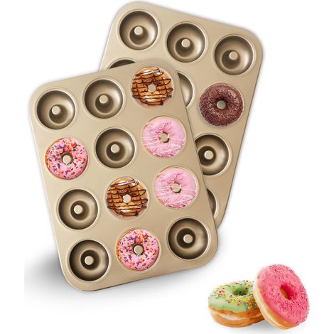 2 Pièces Moule à Donuts, Acier Antiadhésif, 12 Cavités Profondes, Pour Bagels Muffins Cupcakes, Cuisine Domestique
