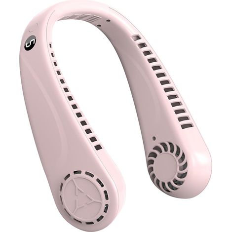 Ventilatore da collo portatile senza pale con display e 5 velocità, ricaricabile tramite USB, raffreddamento a 360°, ideale per lavoro, viaggi e attività all'aperto (rosa) (1/4)