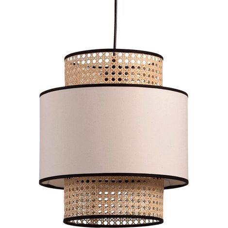 Suspension en Rotin et Tissu Pour Ampoules E27 D30cm (1/5)