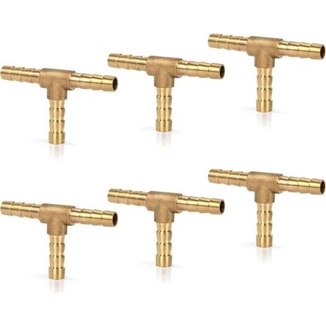 6 Pièces Raccords de Tuyau d'air Comprimé en Laiton de 6mm, T en Forme, Connecteur de Tuyau de Carburant, Connecteur Barbelé pour Carburant, Air, Eau, Gazole