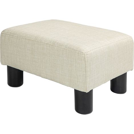 Puf/taburete bajo de tela de lino, soporta hasta 110 kg, 40 x 30 x 24 cm, color beige. (1/5)