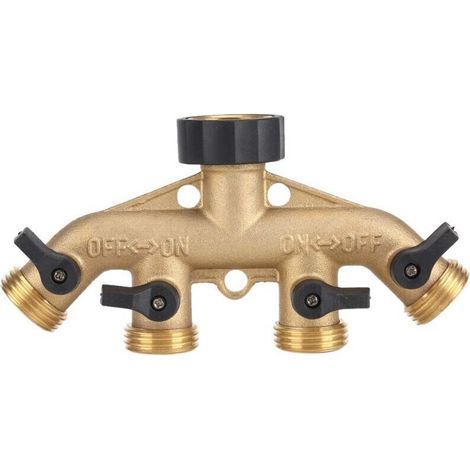 Distributeur d'Eau 4 Voies en Laiton pour Arrosage Jardin Robinet Vanne Sélecteur
