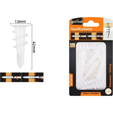 Kaela - Set 15 Pezzi Tasselli In Plastica Tassello Fischer Fissaggio Viti 13x42 Mm 57179 - (1/2)