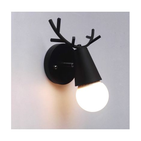 Applique Murale Rétro Applique Murale Simple Creative Fer Bois Applique Murale E27 Tête De Cerf Nordique Base Art Déco Style Chambre Salon Chambre D'Enfants Salle À Manger Couloir Escalier 1913cm Noir (1/2)