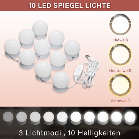 SONNI LED Schminkspiegel Beleuchtung 3 Licht 10 Helligkeiten Spiegelleuchte Schminktisch Hollywood (1/4)