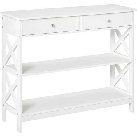 Tavolo consolle, 2 cassetti, bianco, 100 × 30,5 × 80 cm, MDF, 20 kg (1/5)