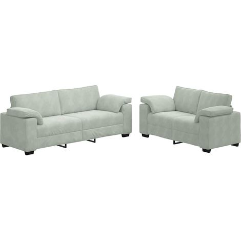 vidaXL Conjunto de sofá de 2 piezas con cojines, terciopelo gris claro (1/2)