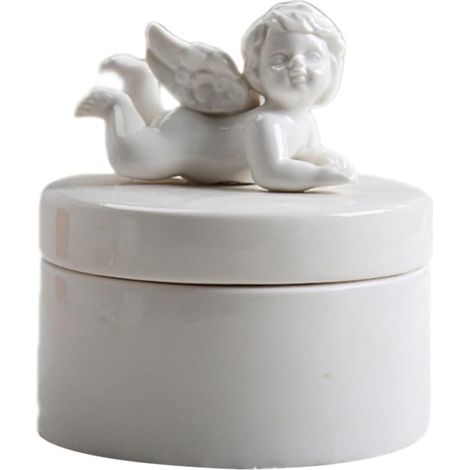 Portagioie in ceramica a forma di angelo bianco per collane e anelli (1/5)