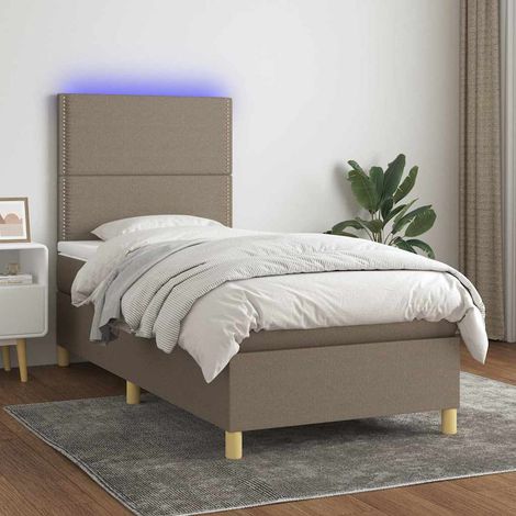 Cama box spring colchón y luces LED tela gris taupe 100x200 cm (1/5)