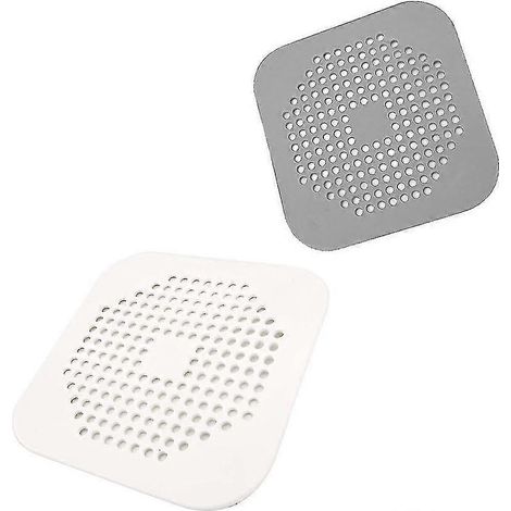Lot de 2 grilles de bonde carrées pour douche, 14,5 cm (5,7 pouces), récupérateur de cheveux, gris/blanc (1/5)