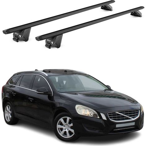 OMAC Barres de toit aluminium certifiées TÜV pour Volvo V60 I / Cross Country 2011-2018 – Pour rails de toit intégrés – Rainure en T – Charge max 100 kg – 2 antivols Noir (1/4)