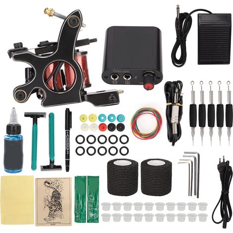 Complete Tattoo Machine Kit Professional Tattoo Starter Machine Kit Tattoo Liner Power Supply 90‑265VEU Plug (1/5)