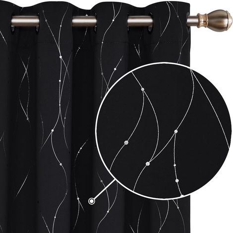Set mit 2 schwarzen Verdunkelungsvorhängen mit Ösen, wärmeisolierend und verdunkelnd, 100 × 130 cm (1/5)