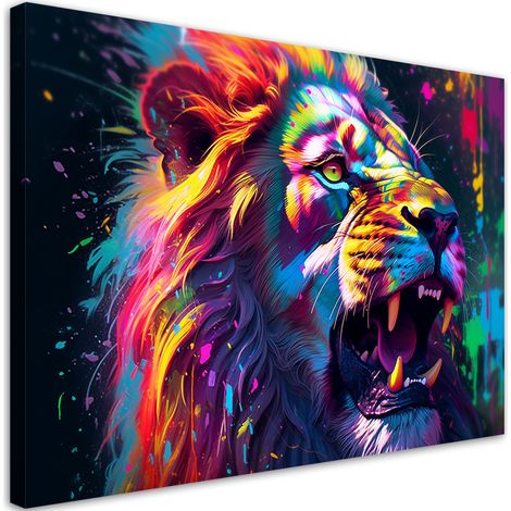 Quadro su tela, Leone astrazione neon - 100x70 (1/4)