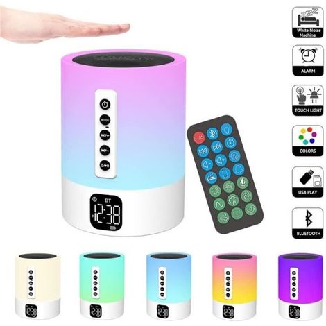 Haut-parleur Bluetooth RGB, Aide au Sommeil à Bruit Blanc, avec Fonction Réveil,Veilleuse Enfant 7 Couleurs Avec télécommandes (1/4)