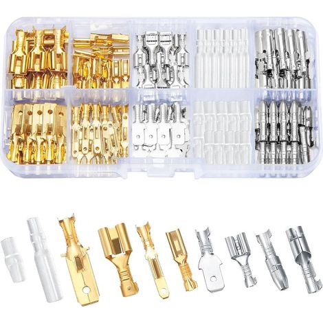 Kit de 150 terminales de crimpado eléctricos para automóviles, conectores de cable macho y hembra de 6,3 mm, 4,8 mm y 2,8 mm para motocicletas, automóviles, scooters, barcos e instrumentos eléctricos. (1/5)