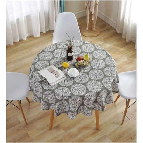 Nappe ronde grise rétro en coton et lin