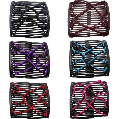 6 Peignes doubles élastiques, accessoires cheveux ajustables, maintien sans pli, pour sport et quotidien