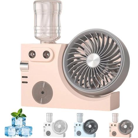 Ventilateur atomiseur USB portable - 2 modes d'atomisation - etc., rose - 3 vitesses de pulvérisation - système à double buse - au bureau - en dortoir (1/5)