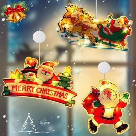 Set di 3 luci natalizie a LED con ventosa, lampadario natalizio a ventosa per finestre, lampada a LED a forma di Babbo Natale con ventosa, luci decorative per finestre interne, luci a stringa a LED pe (1/5)
