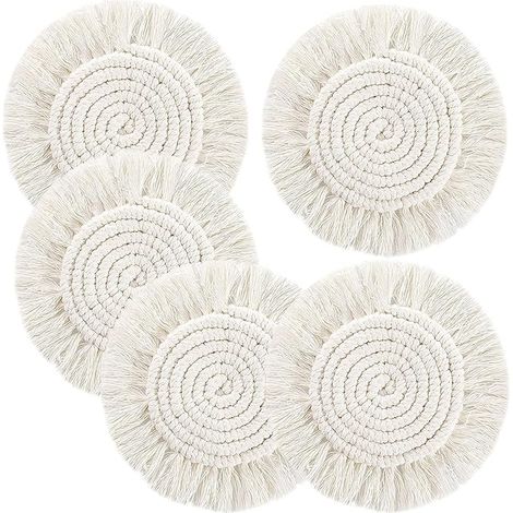 Dessous de Verre Ronds Dentelle Faits à la Main 5 pièces Dessous de Verre réutilisables antidérapants Style bohème Sets de Table tissés à la Main Tasses Vase (1/5)