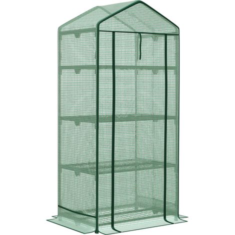 Mini-Gewächshaus aus Metall mit PE-Abdeckung, 3 Böden und Rolltür, grün, 69 x 49 x 125 cm (1/5)