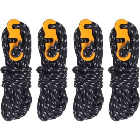 Lot de 4 haubans noirs de 3 mm de diamètre, 4 m chacun, réfléchissants, supportant une charge de 260 kg, pour tente, camping, jardin et randonnée. (1/3)