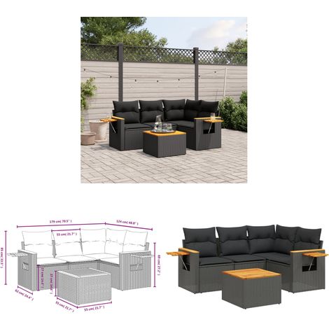 Salon de jardin 5 pcs avec coussins noir résine tressée - Ensemble Salon De Jardin - Canapé Extérieur - Meuble De Jardin - Rotin Synthétique - Résine Tressée - Home & Living (1/3)